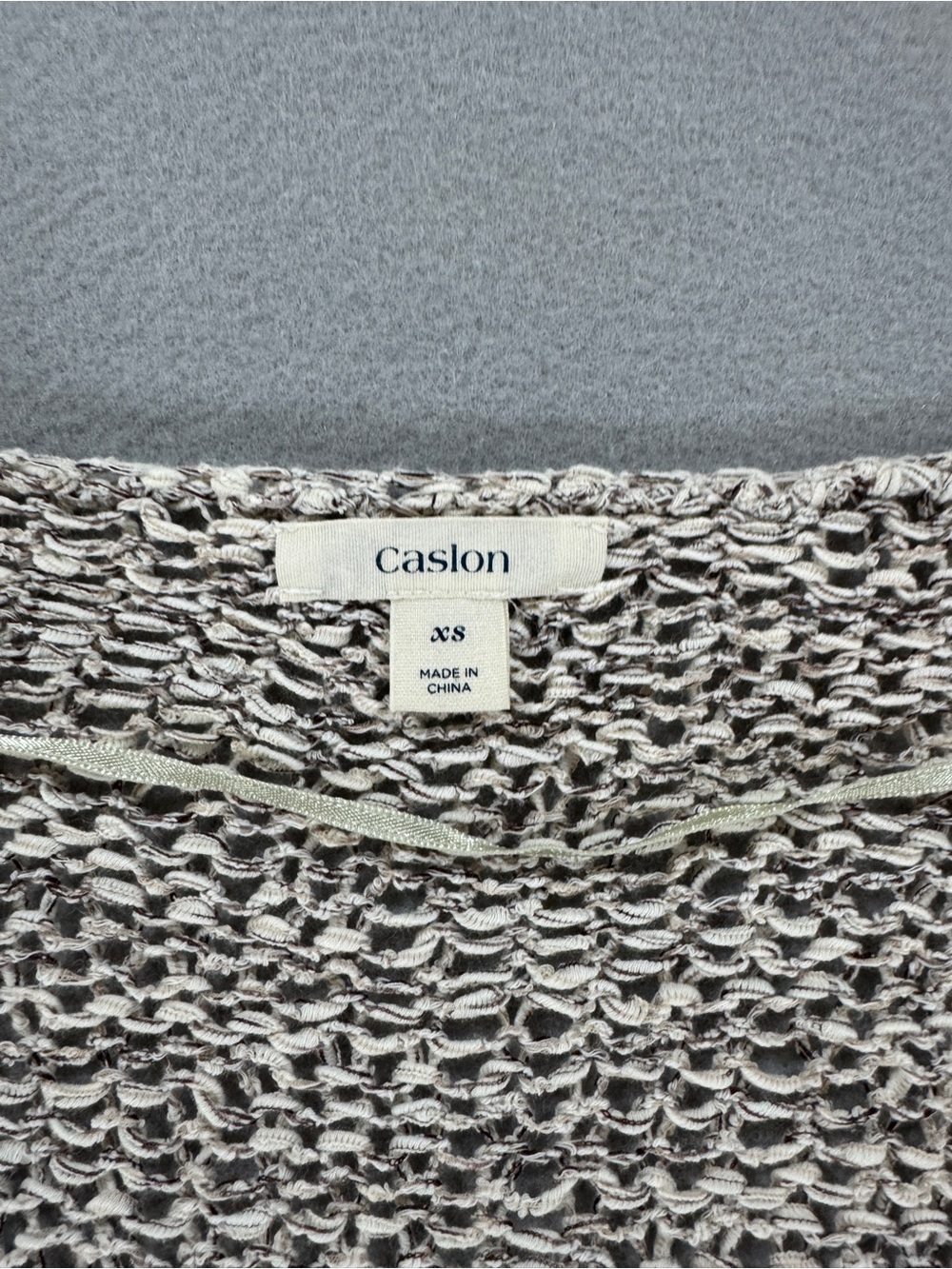 Caslon Open Knit Marled Cotton Blend Sweater XS Beige Oatmeal Scoop Neck Beach - Picture 4 of 10